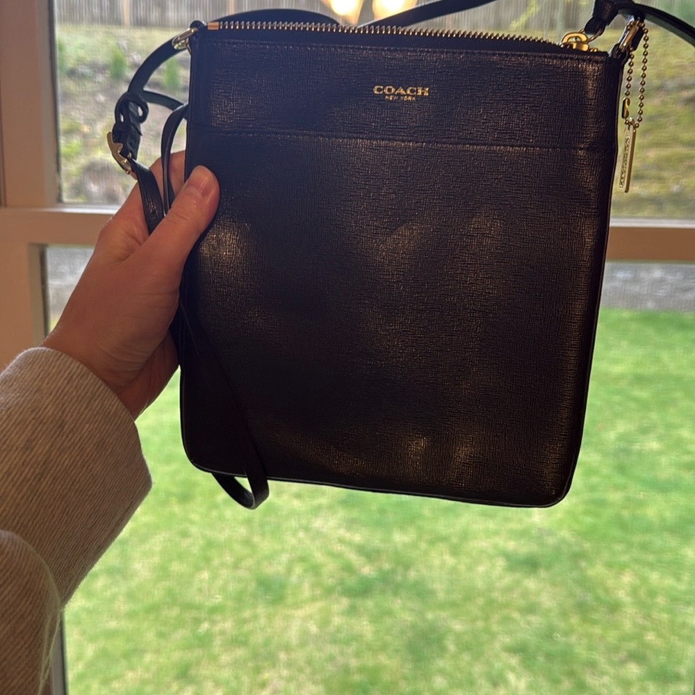 Coach Black Leather Crossbody Bag Minimalist Design
